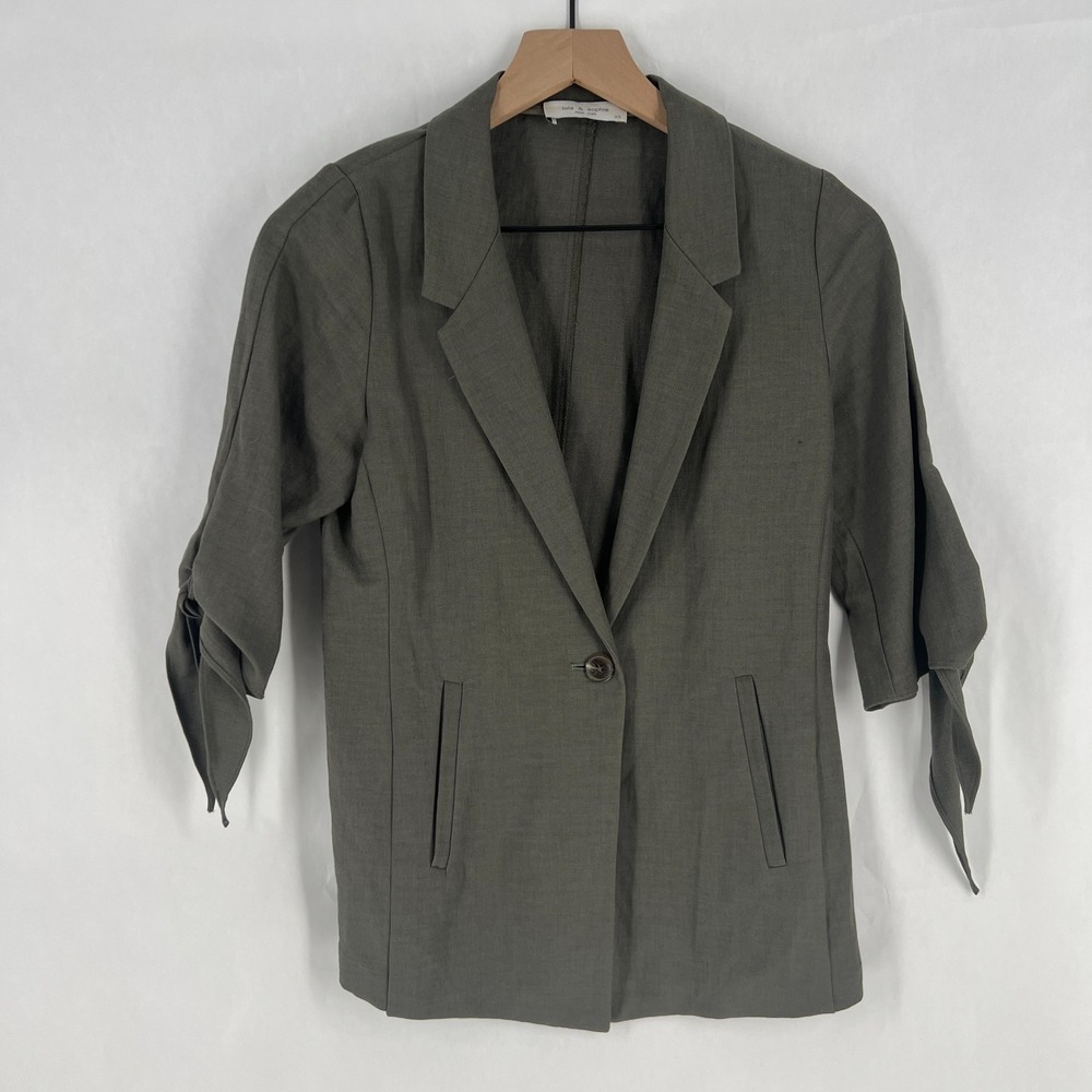 Lola & Sophie Blazer Jacket Womens XS Olive Gray Tie Sleeve Single Breasted